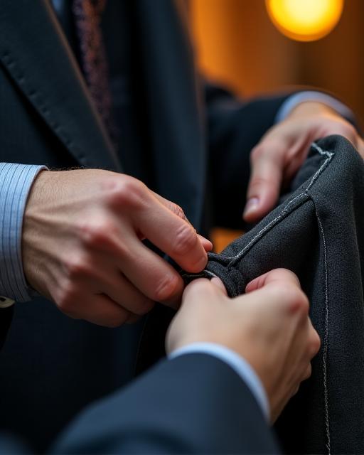 Sarto artigianale che lavora su un abito bespoke a Roma